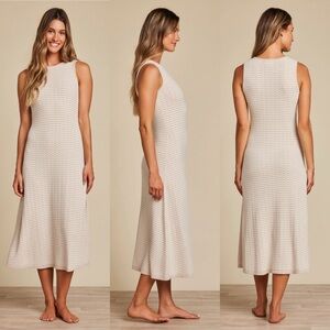 Barefoot Dreams CozyChic Ultra Lite Pointelle Tank Dress Stone Pearl Small NWT